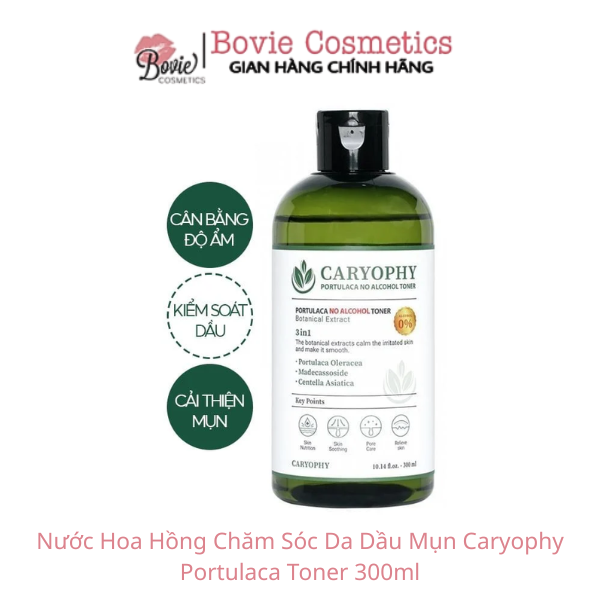 Nước Hoa Hồng Chăm Sóc Da Dầu Mụn Caryophy Portulaca Toner 300ml