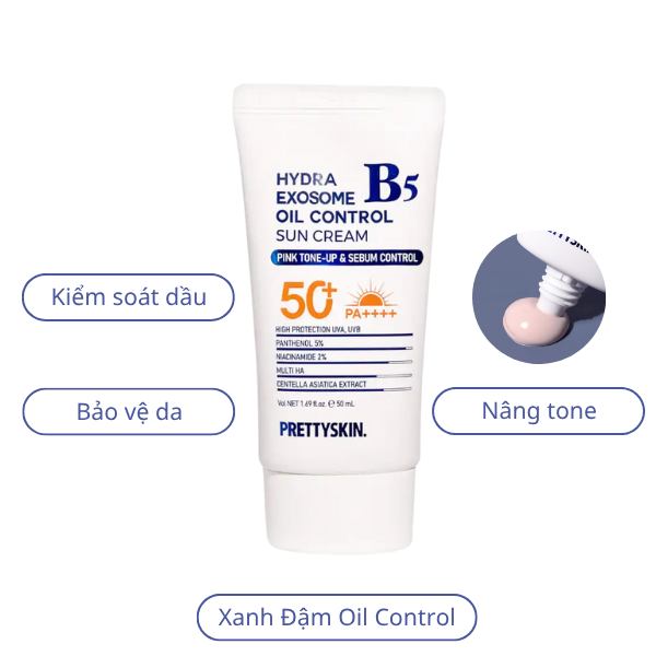 Kem Chống Nắng PrettySkin Sun Cream SPF 50+ PA++++ Hydra B5 Exosome Tone Up - Treatment - Oil Control