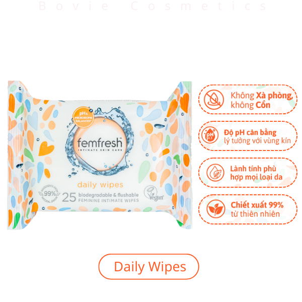 Khăn ướt vệ sinh vùng kín cao cấp cho da nhạy cảm Femfresh  25 tờ