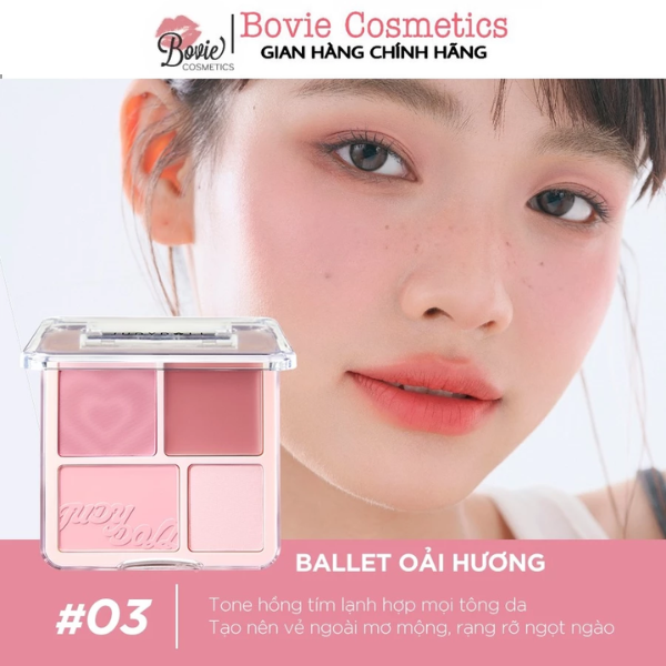 Phấn má hồng bắt sáng 4 ô Màu Judydoll Blush & Highlight Palette