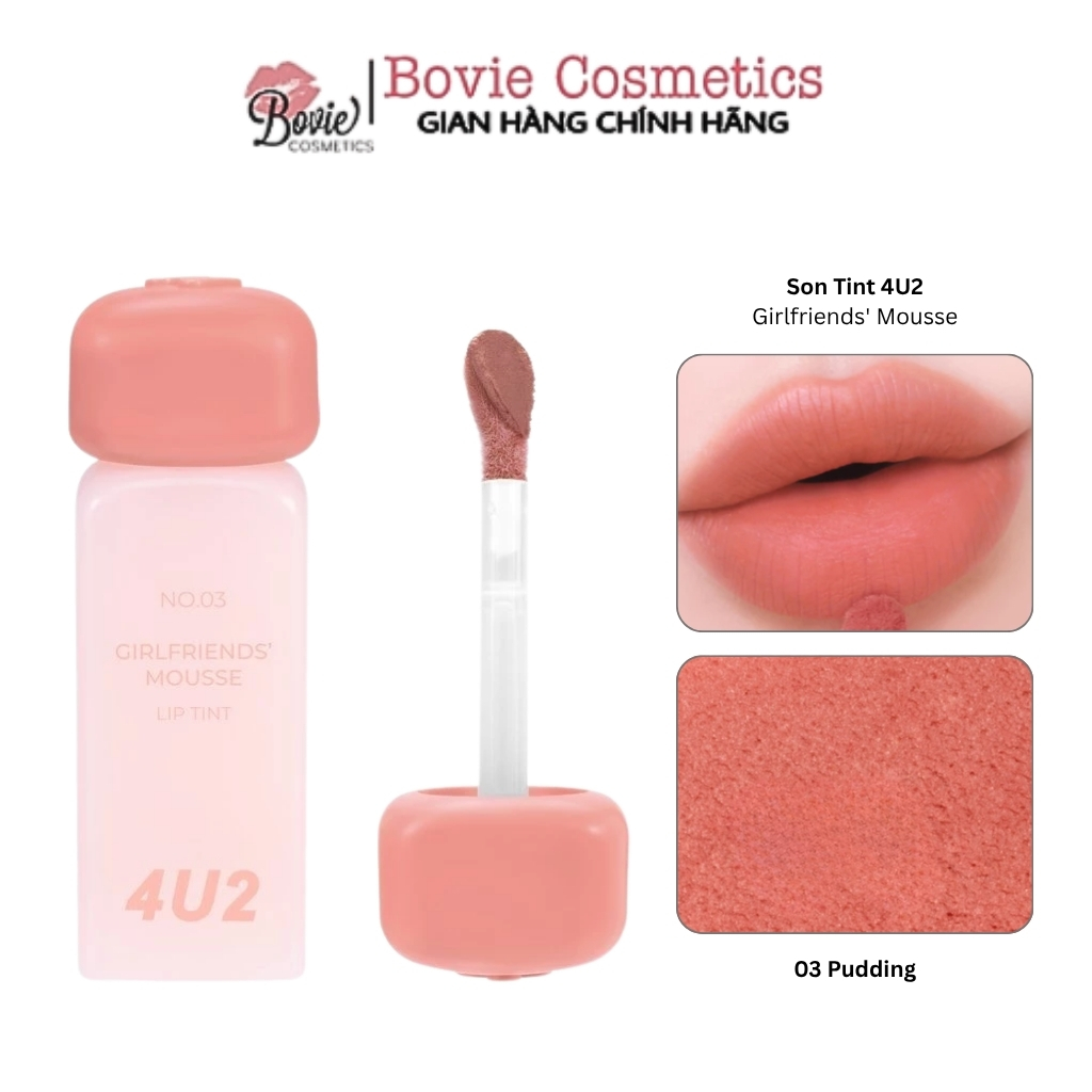 Son Tint Lì Thuần Chay, Mềm Mịn, Lâu Trôi 4U2 Girlfriends' Mousse Lip Tint 3g