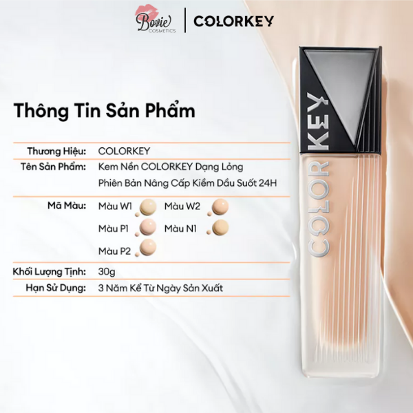 Kem Nền Mỏng Nhẹ, Lâu Trôi, Dành Cho Da Dầu Colorkey Long Lasting Flawless Liquid Foundation 30g