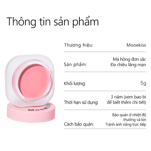 Má Hồng Kem Mooekiss Má Hồng Đơn Sắc Dạng Kem   Romantic Diverse Colors Blush 5g