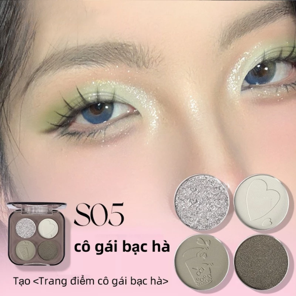 VEECCI Bảng Phấn Mắt Bốn Màu Sắc Hiệu Ứng Lì Ánh Nhũ Chống Nhòe Thời Trang VC005
