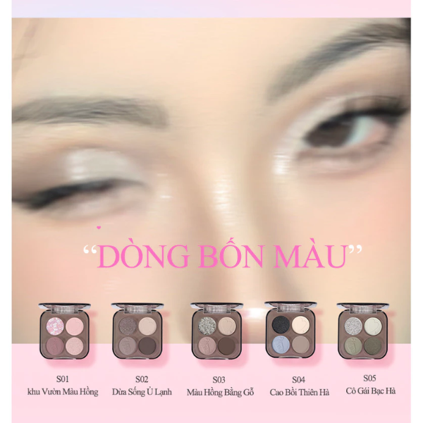 VEECCI Bảng Phấn Mắt Bốn Màu Sắc Hiệu Ứng Lì Ánh Nhũ Chống Nhòe Thời Trang VC005