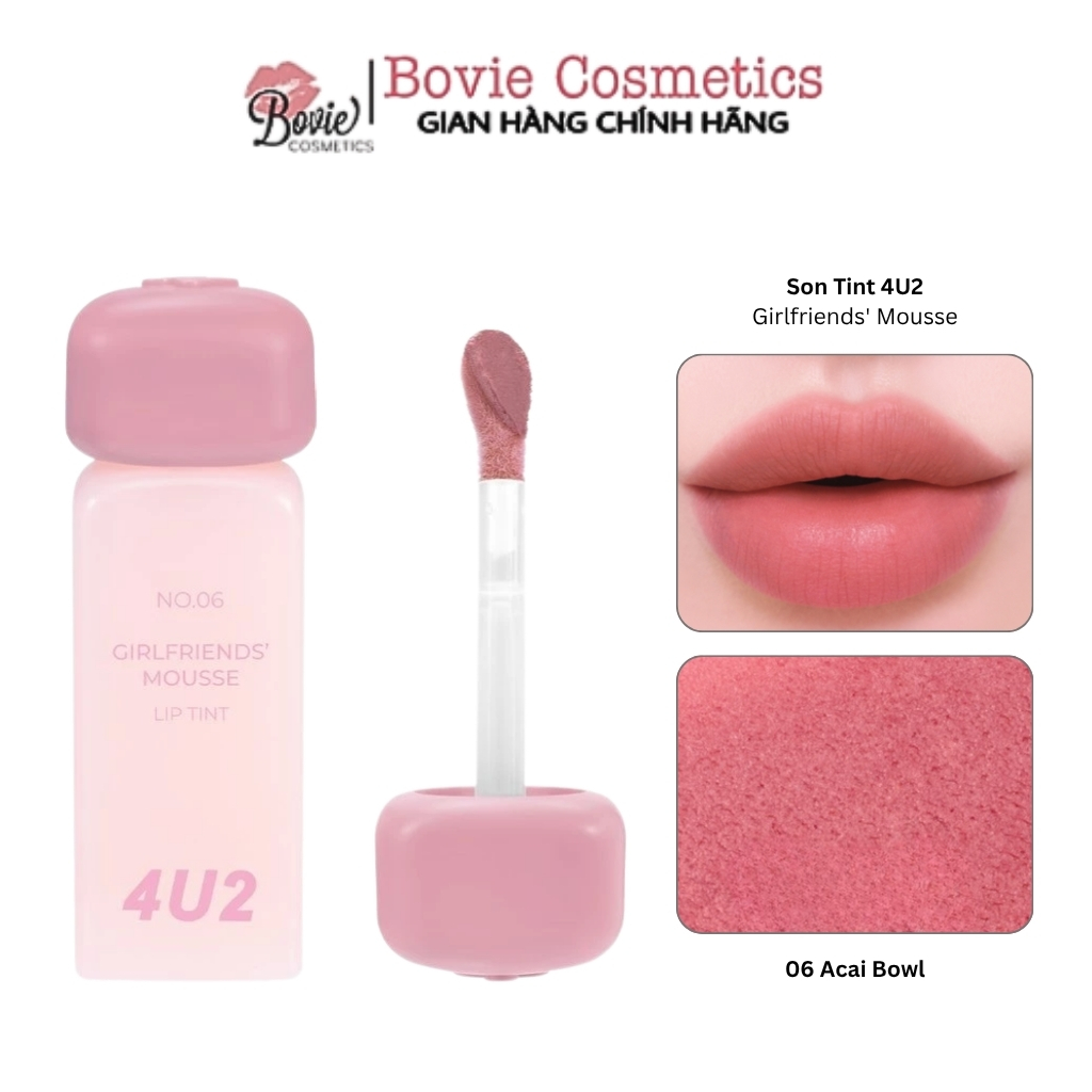 Son Tint Lì Thuần Chay, Mềm Mịn, Lâu Trôi 4U2 Girlfriends' Mousse Lip Tint 3g