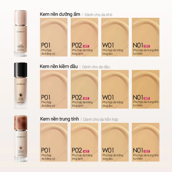 Kem Nền Carslan Dạng Lỏng Kiểm Soát Dầu Lâu Trôi Chống Thấm Nước Suốt 24h