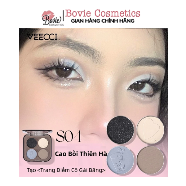 VEECCI Bảng Phấn Mắt Bốn Màu Sắc Hiệu Ứng Lì Ánh Nhũ Chống Nhòe Thời Trang VC005