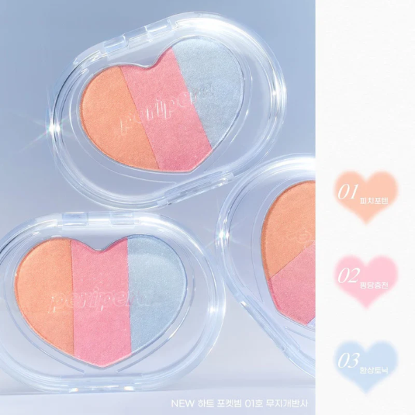 Phấn Bắt Sáng 3 Màu Peripera Heart Pocket Beam hình trái tim 3.3g