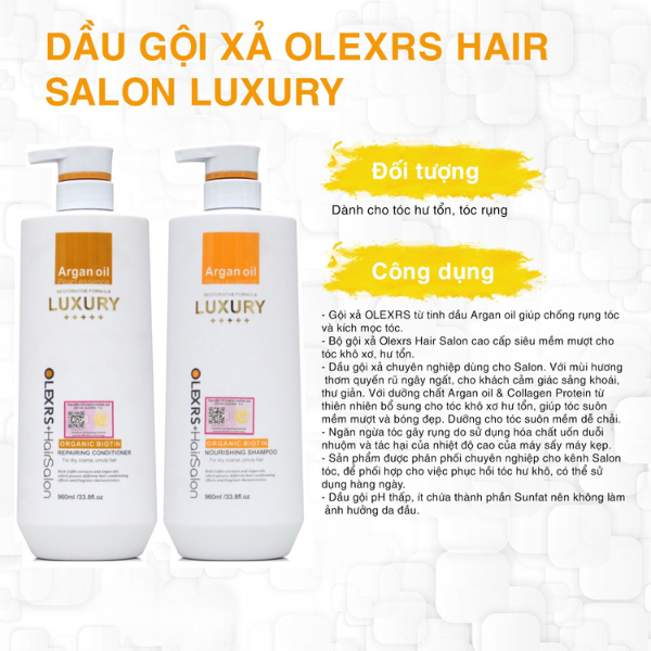Dầu Gội Olexrs Hair Salon Luxury Argan Oil Organic Biotin Ngăn Ngừa Rụng Tóc