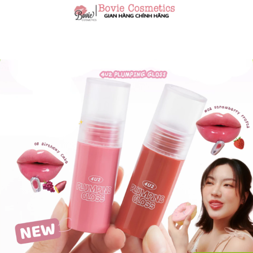Son Bóng 4U2 Plumping Gloss Đầu Cọ Thép Massage Môi, Dưỡng Môi Mềm Căng Mọng 35g