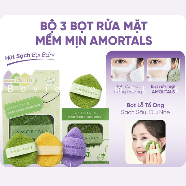 Bông mút bọt biển rửa mặt AMORTALS Chính Hãng