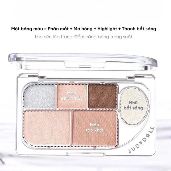 Bảng phấn mắt má hồng highlight 6 ô Judydoll Elaborate Tự Nhiên Lâu Trôi Bám Màu Đa Sắc Màu