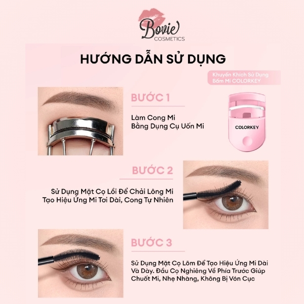 Bấm Mi COLORKEY Hỗ Trợ Mi Cong Màu Hồng Nhỏ Gọn