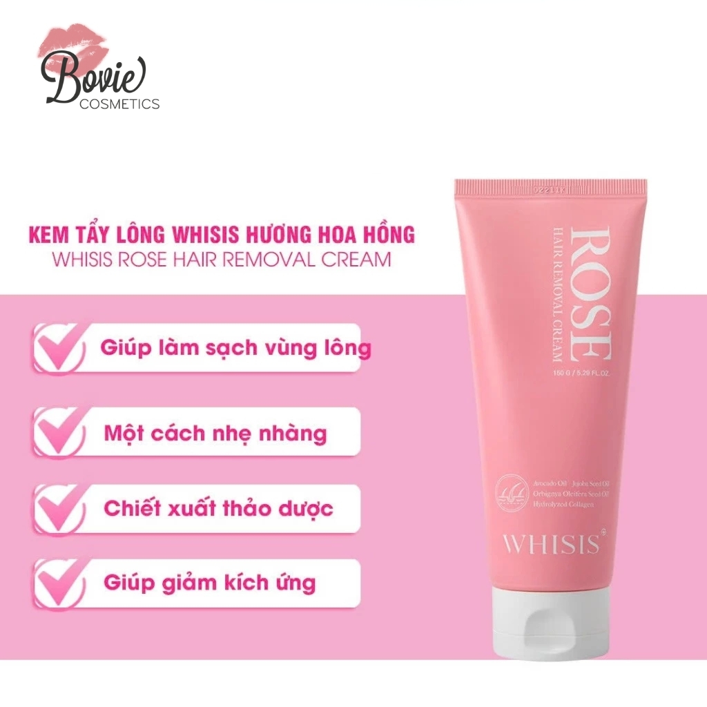 Kem tẩy lông Whisis Rose Hair Removal Cream 150ml - Tặng kèm khăn ướt