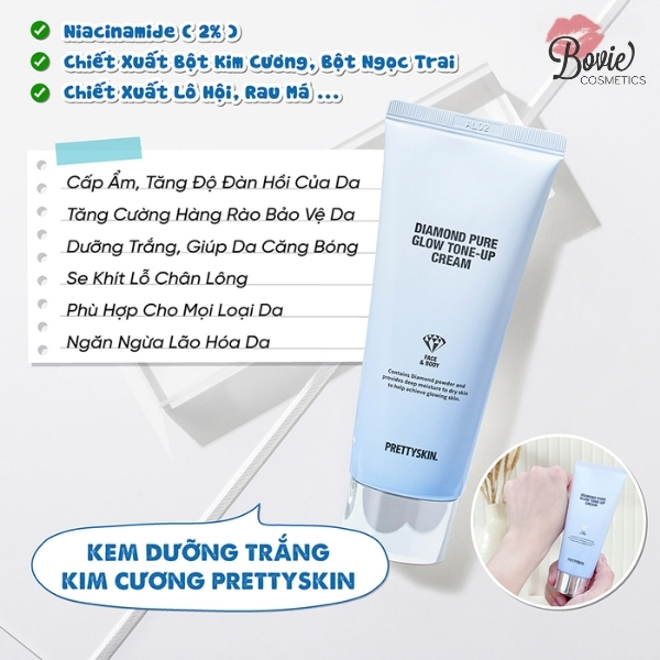 Kem Dưỡng Trắng Prettyskin Diamond Pure Glow Tone – Up Cream 100ml