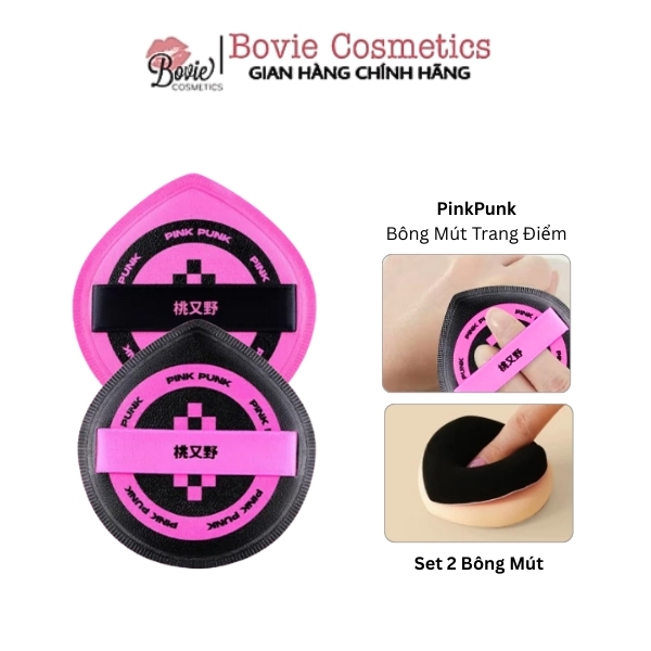 Bông mút PinkPunk tán kem nền, mút trang điểm sử dụng ướt và khô đa năng với hộp đựng