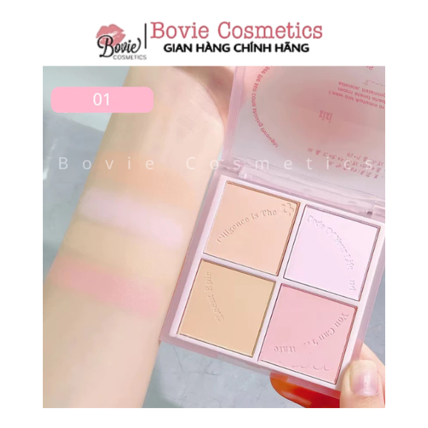 Phấn Má Hồng XIXI Sunset 4 ô Nhũ Sáng Highlight Tông Lì Và Nhũ Tạo Khối Trang Điểm D511