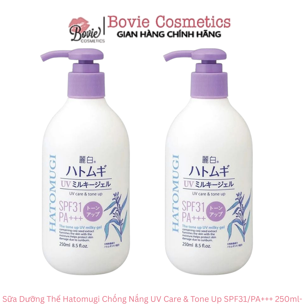 Sữa Dưỡng Thể Hatomugi Nâng Tông Da, Chống Nắng UV Care & Tone Up SPF31/PA+++ 250ml- Chai Tím
