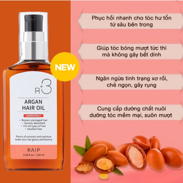 Tinh Dầu Dưỡng Tóc Bóng Mượt Raip R3 Argan Hair Oil 100ml