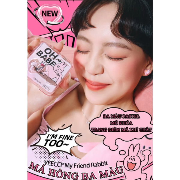 [VEECCI] Phấn Má Hồng VEECCI 3 Ô x MY FRIEND RABBIT OH~ BABE In Nổi Gợn Sóng Tone màu tự nhiên 7g