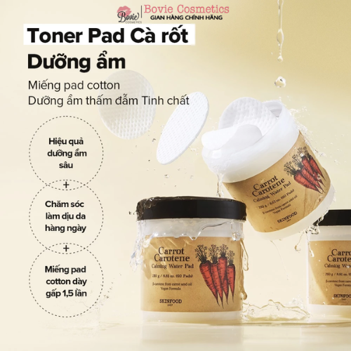 Toner pad Skinfood cà rốt làm dịu cấp ẩm Carrot Carotene Calming Water Pad (60 miếng)