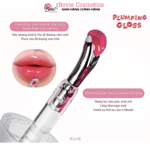 Son Bóng 4U2 Plumping Gloss Đầu Cọ Thép Massage Môi, Dưỡng Môi Mềm Căng Mọng 35g