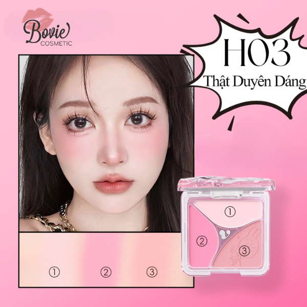 [VEECCI] Phấn Má Hồng VEECCI 3 Ô x MY FRIEND RABBIT OH~ BABE In Nổi Gợn Sóng Tone màu tự nhiên 7g