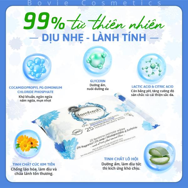 Khăn ướt vệ sinh vùng kín cao cấp cho da nhạy cảm Femfresh  25 tờ