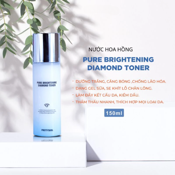 Nước Hoa Hồng PrettySkin Pure Brightening Diamond Toner Làm Dịu Da Cấp Ẩm Dưỡng Trắng 150ml