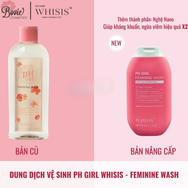 Dung Dịch Vệ Sinh Phụ Nữ X2 Nghệ Nano Whisis pH Girl Feminine Wash 200ml Làm Sạch, Khử Mùi, Dưỡng Ẩm, Giảm Viêm An Toàn