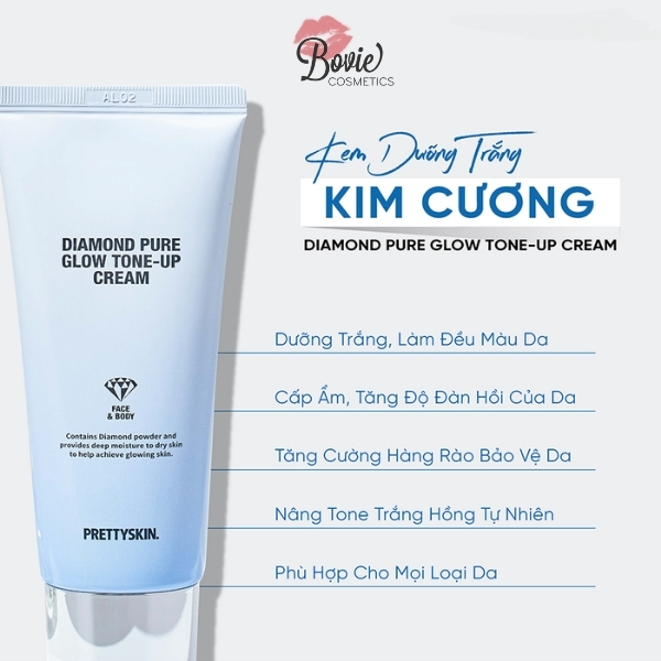 Kem Dưỡng Trắng Prettyskin Diamond Pure Glow Tone – Up Cream 100ml