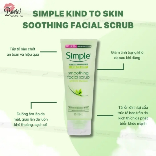 Tẩy Tế Bào Chết Simple Kind to Skin Smoothing Facial Scrub Dành Cho Da Nhạy Cảm 75ml