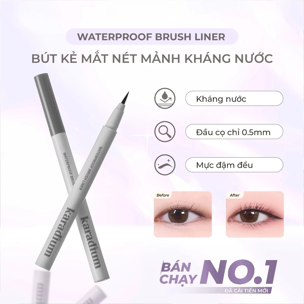 Bút dạ kẻ mắt Karadium Waterproof Brush Liner Black Eyeliner