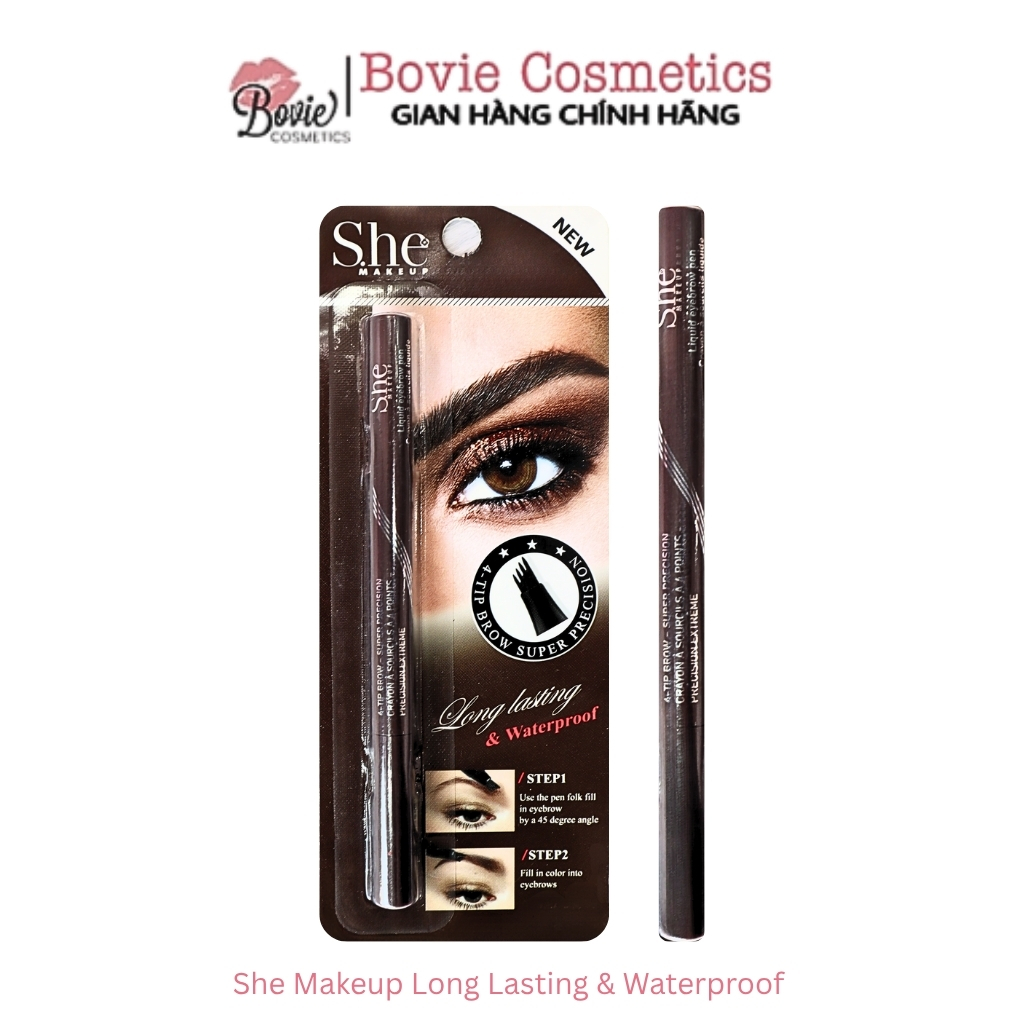 Kẻ Chân Mày Phẩy Sợi She Makeup Long Lasting & Waterproof EL05- Dark Brown