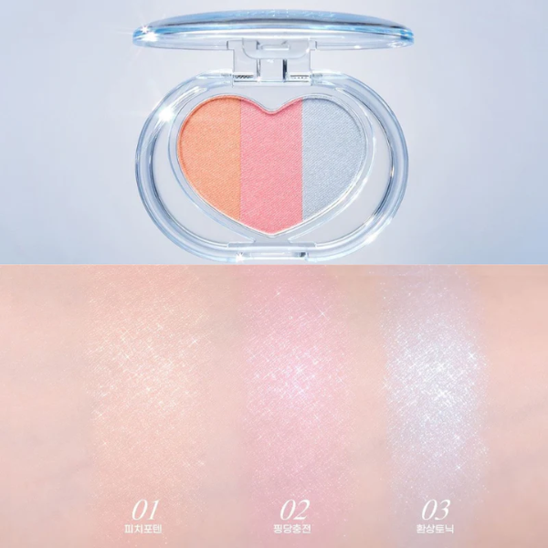 Phấn Bắt Sáng 3 Màu Peripera Heart Pocket Beam hình trái tim 3.3g