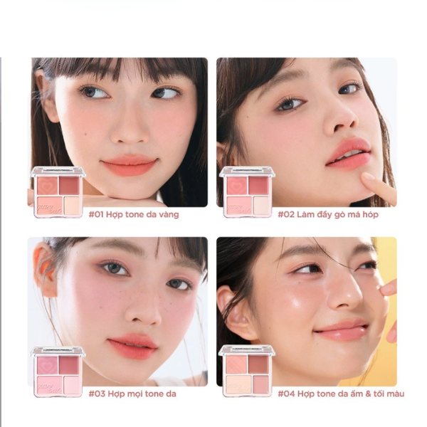 Phấn má hồng bắt sáng 4 ô Màu Judydoll Blush & Highlight Palette