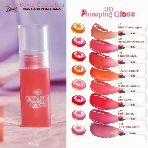 Son Bóng 4U2 Plumping Gloss Đầu Cọ Thép Massage Môi, Dưỡng Môi Mềm Căng Mọng 35g