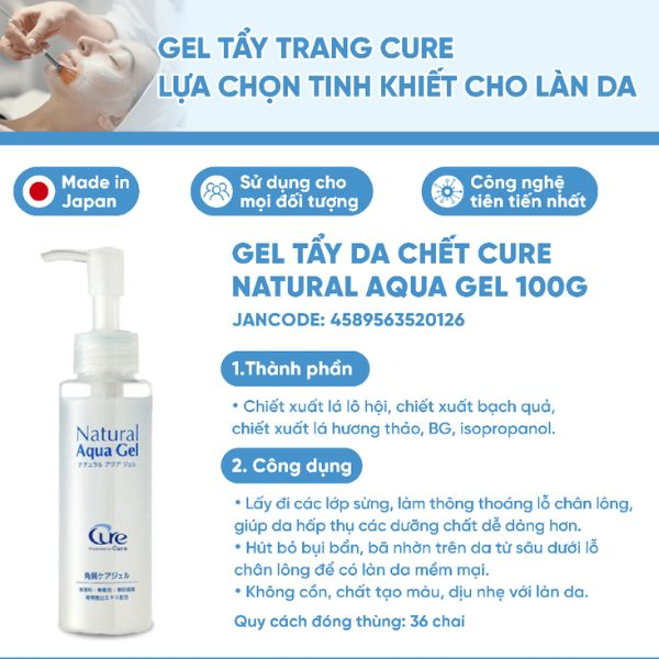 Tẩy da chết Cure Natural Aqua Gel Dưỡng Da Trắng Sáng Dịu Nhẹ Nhật Bản