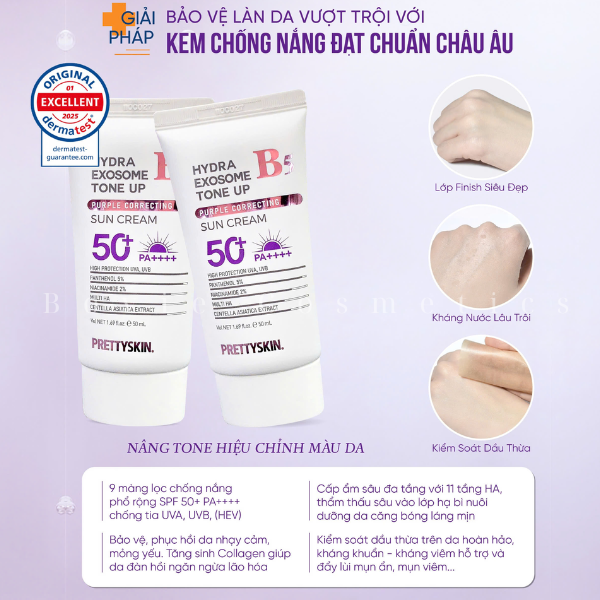 Kem Chống Nắng PrettySkin Sun Cream SPF 50+ PA++++ Hydra B5 Exosome Tone Up - Treatment - Oil Control