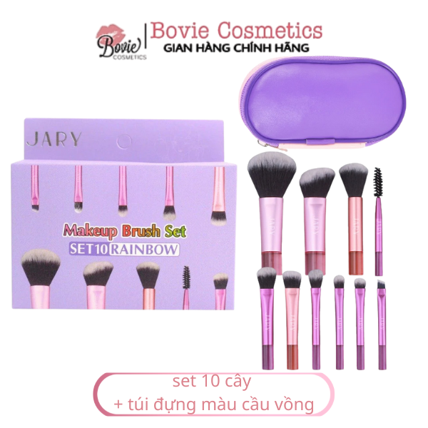 Bộ cọ trang điểm Jary Make Up Brush Set 10 Cây Kèm Túi Đựng da PU
