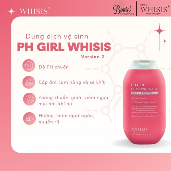 Dung Dịch Vệ Sinh Phụ Nữ X2 Nghệ Nano Whisis pH Girl Feminine Wash 200ml Làm Sạch, Khử Mùi, Dưỡng Ẩm, Giảm Viêm An Toàn