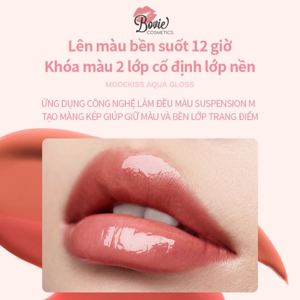 Son Mooekiss Aqua Gloss thiết kế độc đáo xinh xắn, dưỡng ẩm môi 2.1g