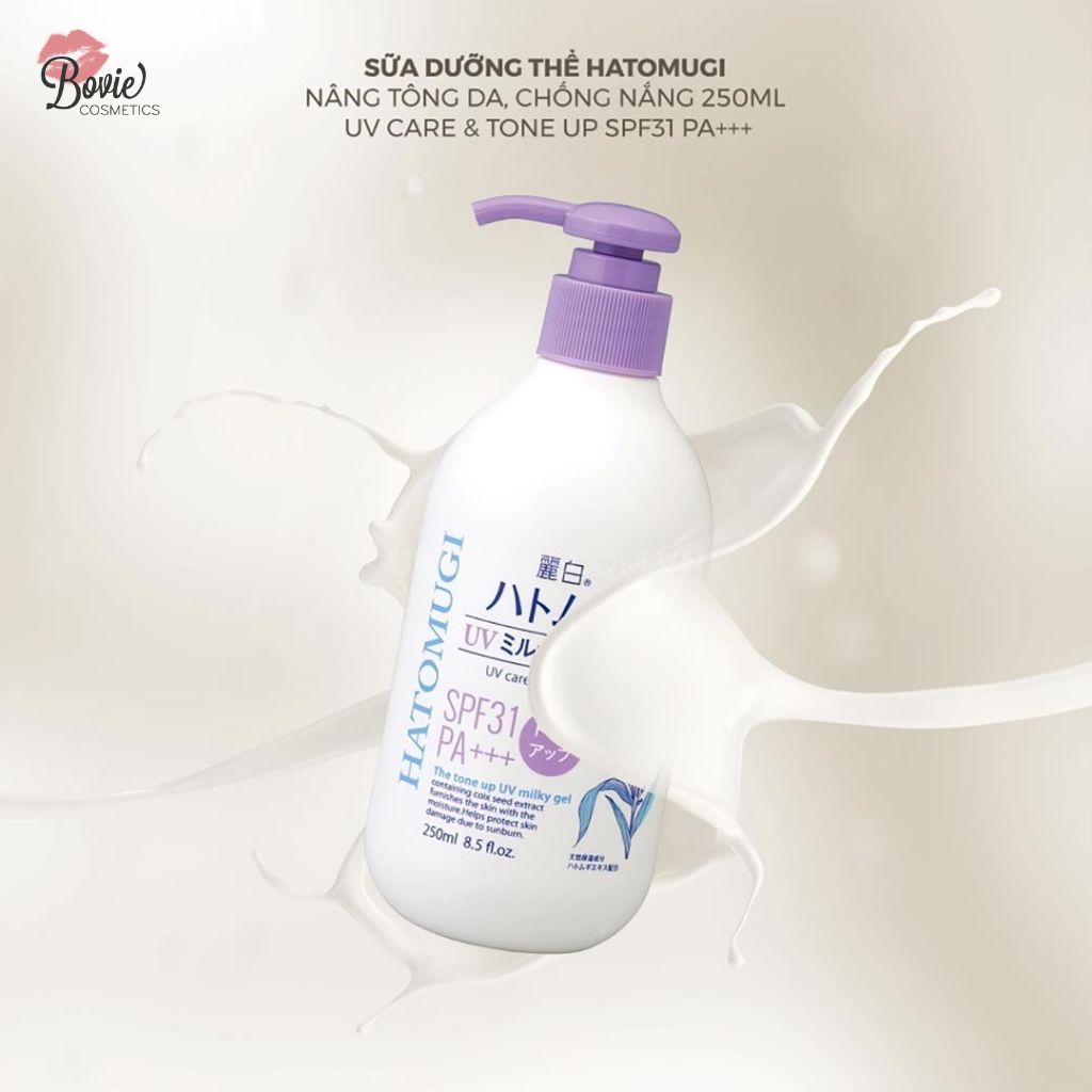 Sữa Dưỡng Thể Hatomugi Nâng Tông Da, Chống Nắng UV Care & Tone Up SPF31/PA+++ 250ml- Chai Tím