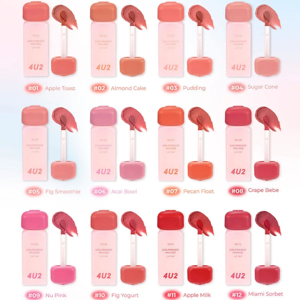 Son Tint Lì Thuần Chay, Mềm Mịn, Lâu Trôi 4U2 Girlfriends' Mousse Lip Tint 3g