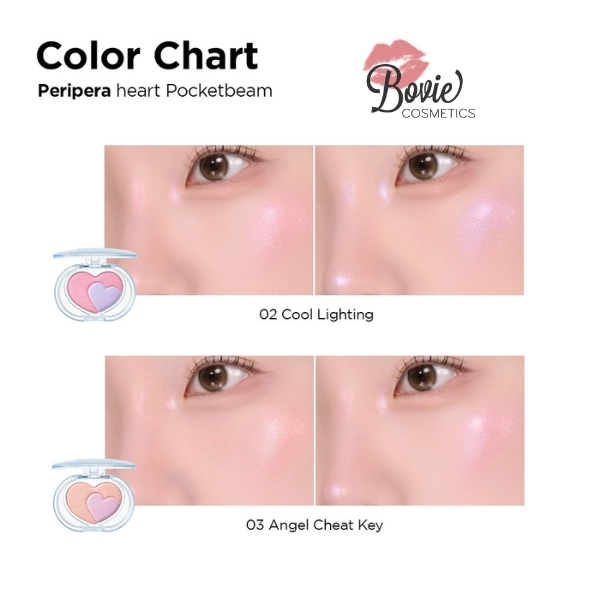Phấn Bắt Sáng 3 Màu Peripera Heart Pocket Beam hình trái tim 3.3g