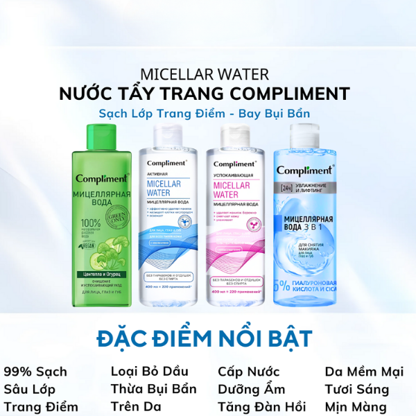 Nước Tẩy Trang Compliment 3in1 400ml Micellar Water Làm Sạch, Giữ Ẩm Và Dưỡng Mềm Da