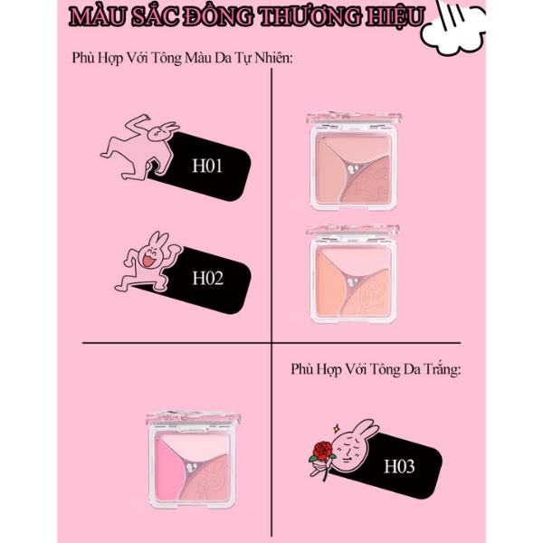 [VEECCI] Phấn Má Hồng VEECCI 3 Ô x MY FRIEND RABBIT OH~ BABE In Nổi Gợn Sóng Tone màu tự nhiên 7g