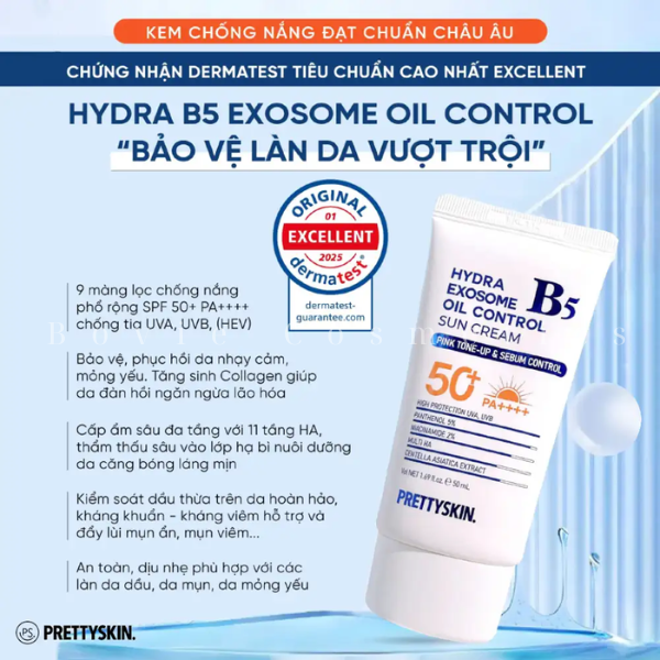 Kem Chống Nắng PrettySkin Sun Cream SPF 50+ PA++++ Hydra B5 Exosome Tone Up - Treatment - Oil Control