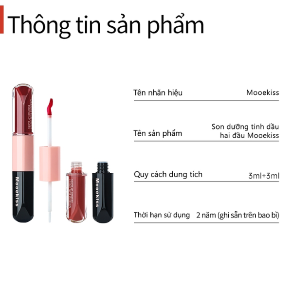 Son Mooekiss Serum Dưỡng Không Dính Cốc Hiệu ứng Tráng Gương Hai đầu đa Năng 3ml+3ml